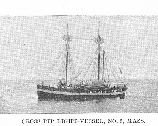 United States Lightvessel 5 (LV 5)
Photo from [url=http://www.uscg.mil/history/weblightships/LightshipIndex.asp]US Coast Guard site[/url]
"CROSS RIP LIGHT-VESSEL, NO. 5, MASS."  Scanned from the 1901 Light List, Plate X.  Photographer unknown, no date listed (circa 1900).
Keywords: United States;Lightship;Historic;Massachusetts