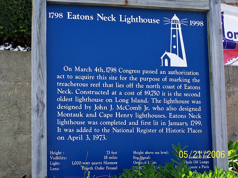 New York / Eaton's Neck lighthouse - plate
Author of the photo: [url=https://www.flickr.com/photos/bobindrums/]Robert English[/url]
Keywords: New York;Long Island Sound;United States;Plate