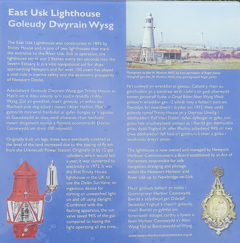 East Usk lighthouse - plate
Author of the photo: [url=https://www.flickr.com/photos/21475135@N05/]Karl Agre[/url]
Keywords: Wales;United Kingdom;Bristol Channel;Newport;Plate