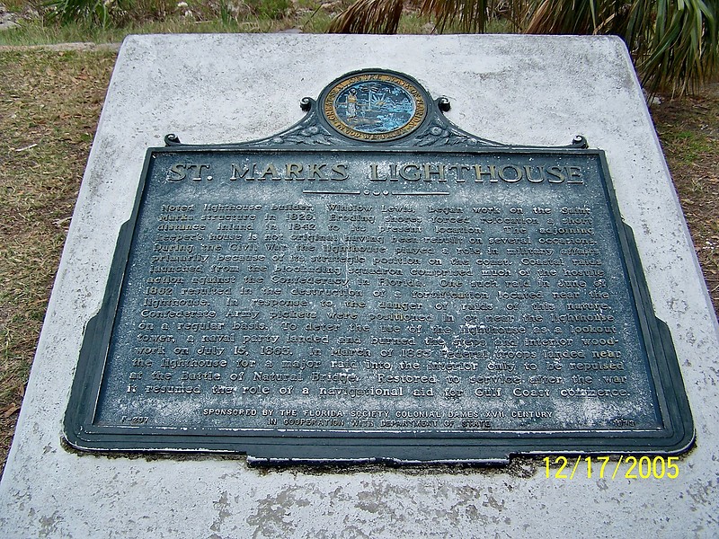 Florida / St. Marks lighthouse and Rear Range - plate
Author of the photo: [url=https://www.flickr.com/photos/bobindrums/]Robert English[/url]
Keywords: Florida;Gulf of Mexico;United States;Apalachee Bay;Plate