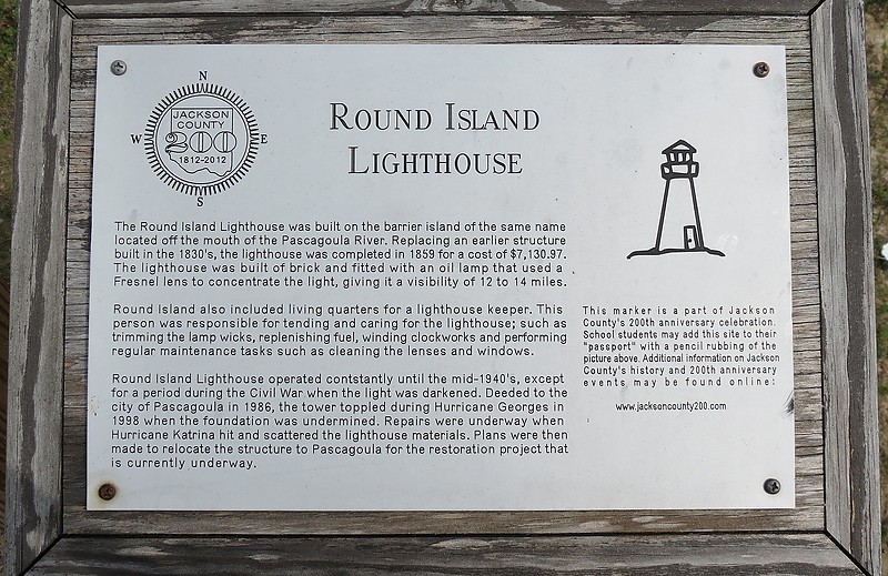 Mississippi / Round Island lighthouse - plate
Author of the photo: [url=https://www.flickr.com/photos/21475135@N05/]Karl Agre[/url]

Keywords: Mississippi;United States;Gulf of Mexico;Plate;Pascagoula