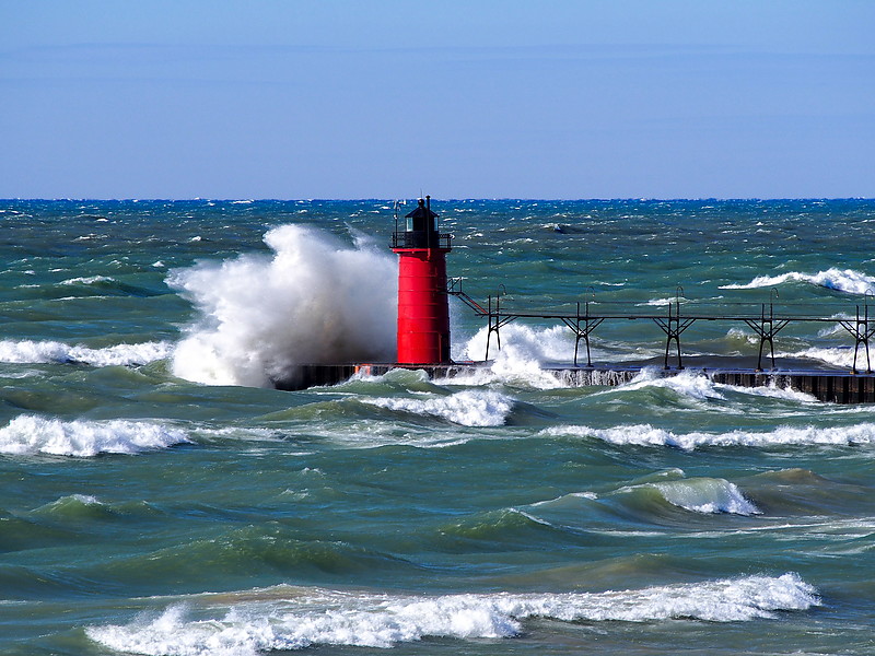 Us Part Of Great Lakes Michigan South Haven South Pierhead Lighthouse Storm Picture