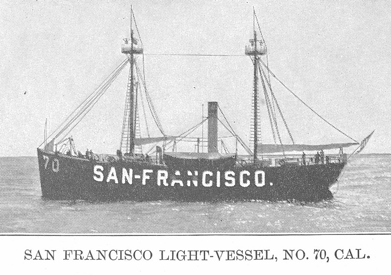 United States Lightvessel 70 (LV 70)
Photo from [url=http://www.uscg.mil/history/weblightships/LightshipIndex.asp]US Coast Guard site[/url]
A print image scanned from the U.S. Lighthouse Service's List of Lights and Fog Signals on the Atlantic and Gulf Coasts of the United States (Washington, DC: Government Printing Office, 1906)
Keywords: United States;Lightship;Historic;California