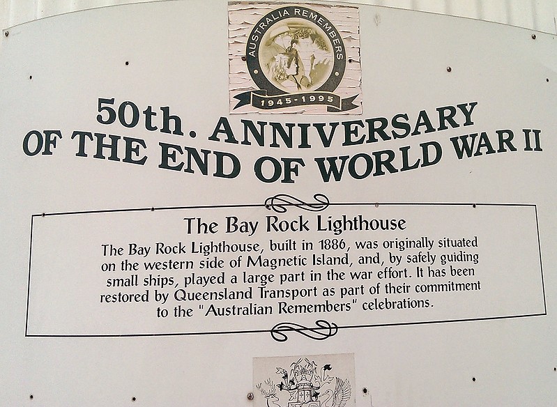 Bay Rock lighthouse / information board
Keywords: Australia;Queensland;Townsville;Tasman sea;Plate