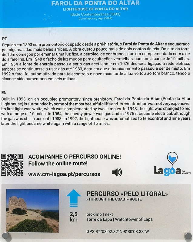 Ponto do Altar lighthouse / Information board
Keywords: Portugal;Atlantic ocean;Portimao;Algarve;Plate